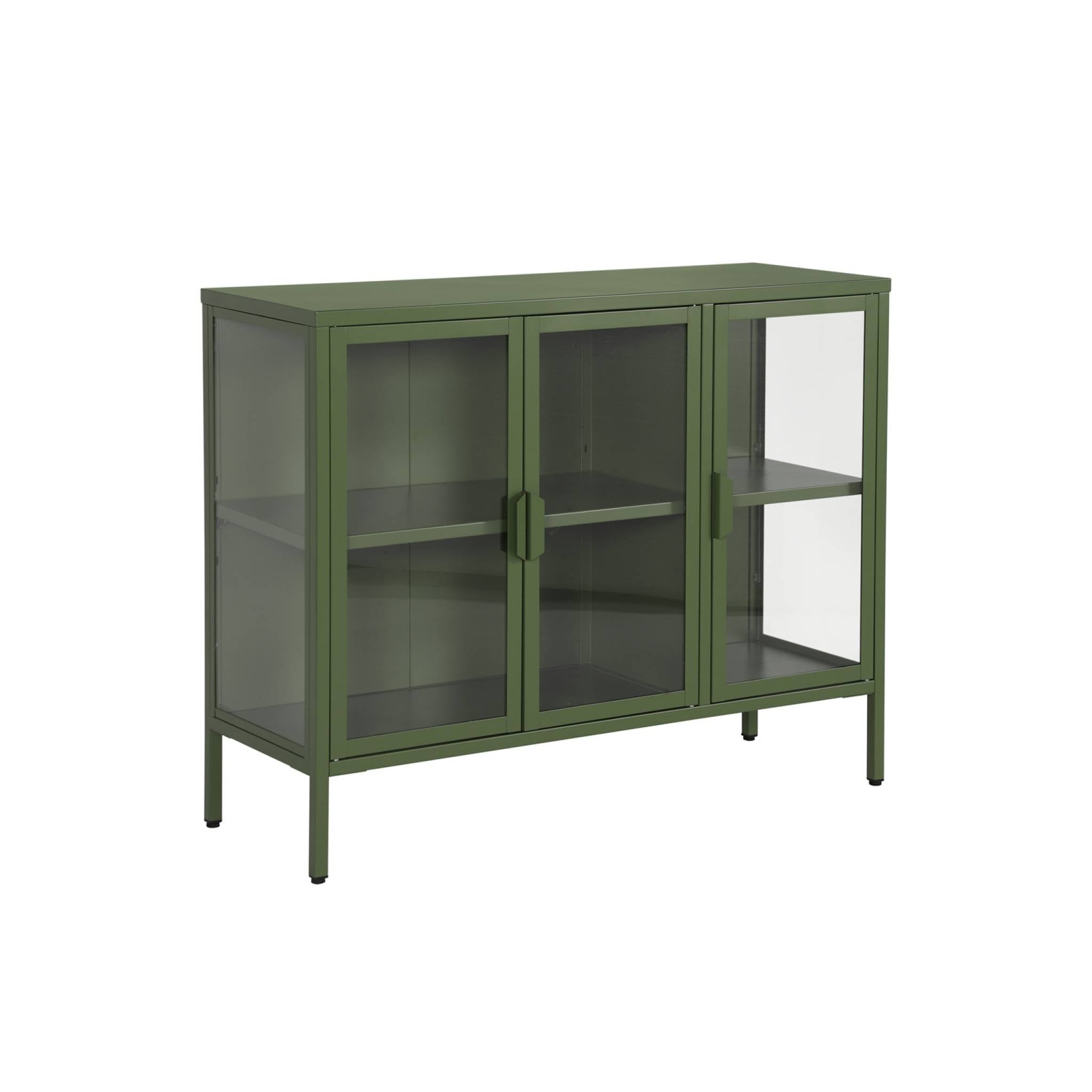 Credenza industriale in metallo e vetro temperato 3 ante, 100cm, verde