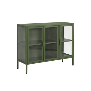 Credenza industriale in metallo e vetro temperato 3 ante, 100cm, verde