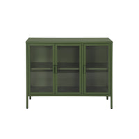 Credenza industriale in metallo e vetro temperato 3 ante, 100cm, verde