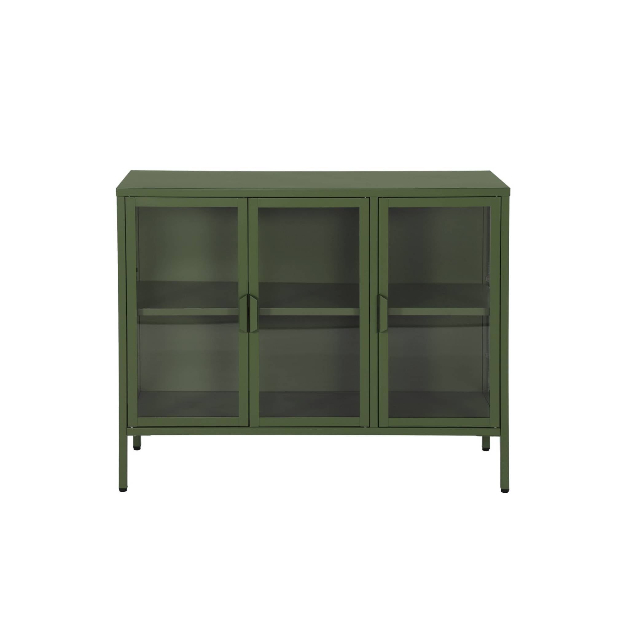 Credenza industriale in metallo e vetro temperato 3 ante, 100cm, verde