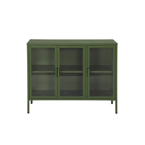 Credenza industriale in metallo e vetro temperato 3 ante, 100cm, verde