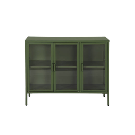 Credenza industriale in metallo e vetro temperato 3 ante, 100cm, verde