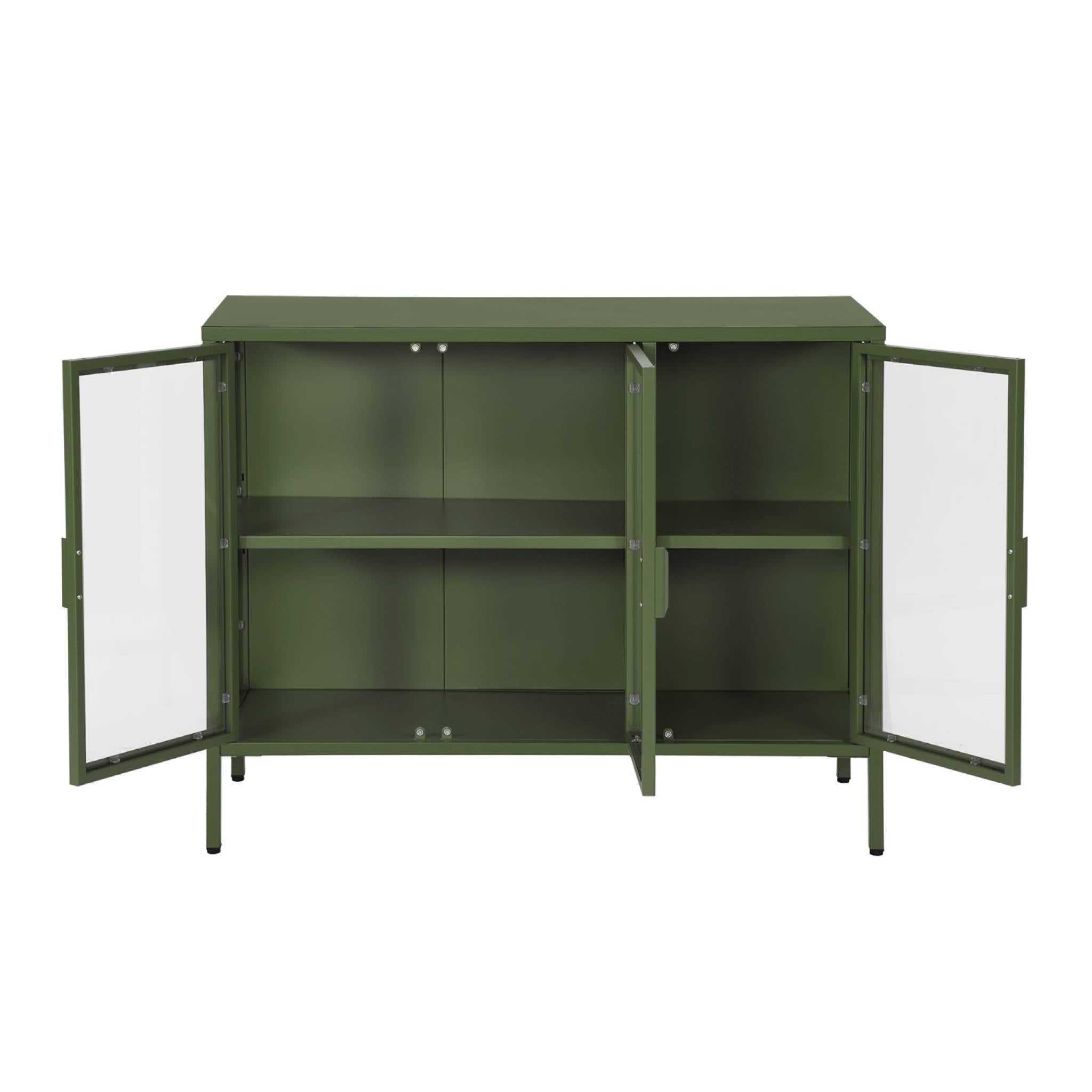 Credenza industriale in metallo e vetro temperato 3 ante, 100cm, verde