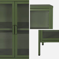 Credenza industriale in metallo e vetro temperato 3 ante, 100cm, verde