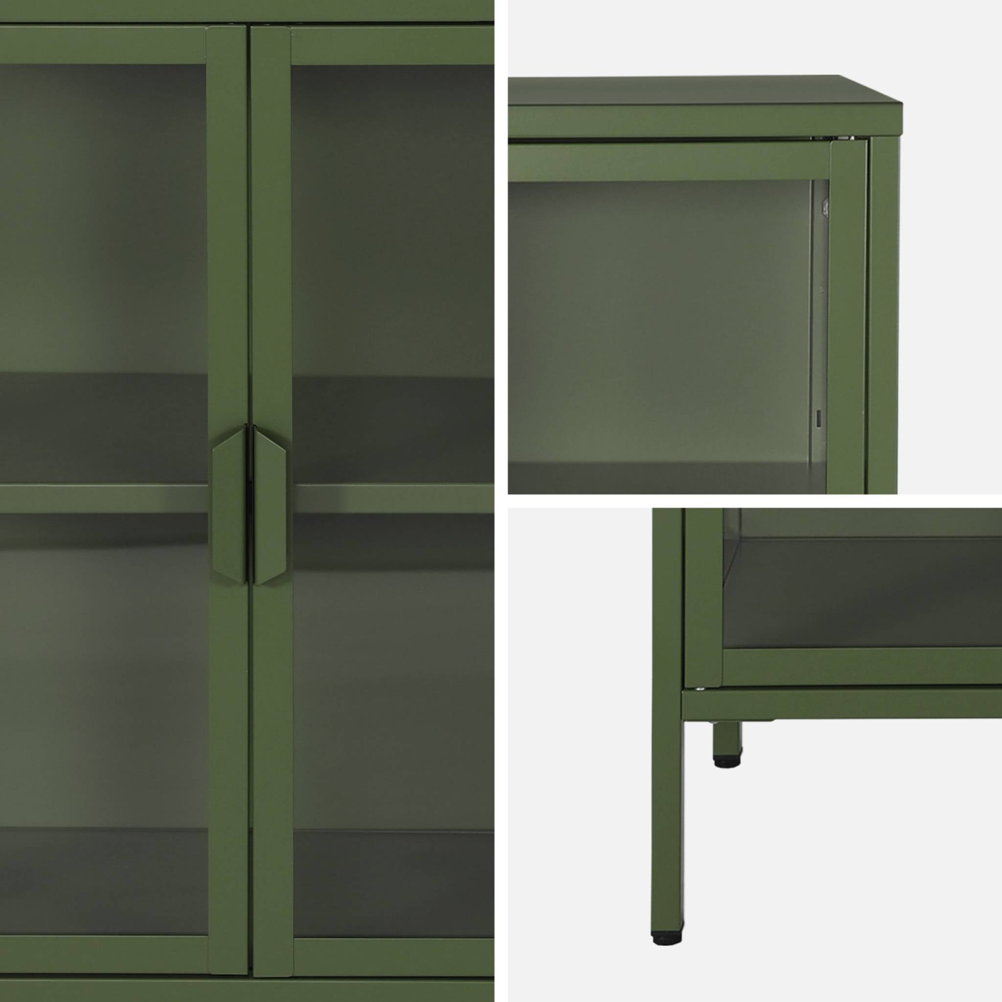 Credenza industriale in metallo e vetro temperato 3 ante, 100cm, verde