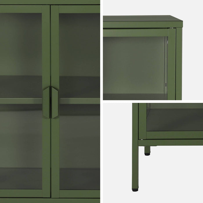 Credenza industriale in metallo e vetro temperato 3 ante, 100cm, verde