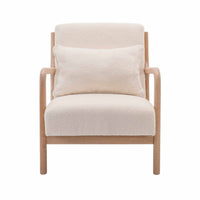 Poltrona scandinava in legno e tessuto bouclé testurizzato, beige