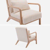 Poltrona scandinava in legno e tessuto bouclé testurizzato, beige