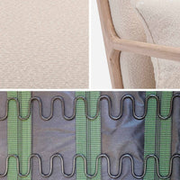 Poltrona scandinava in legno e tessuto bouclé testurizzato, beige