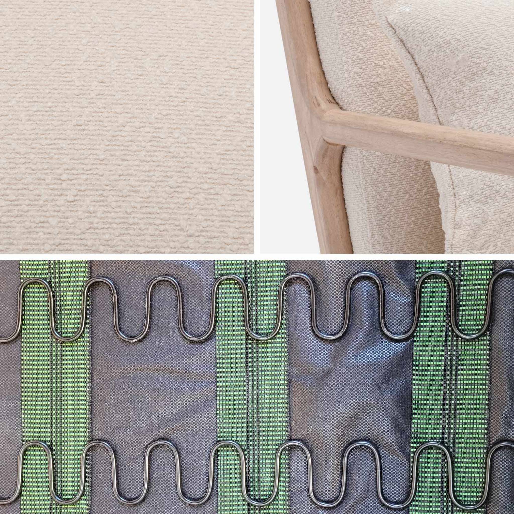 Poltrona scandinava in legno e tessuto bouclé testurizzato, beige