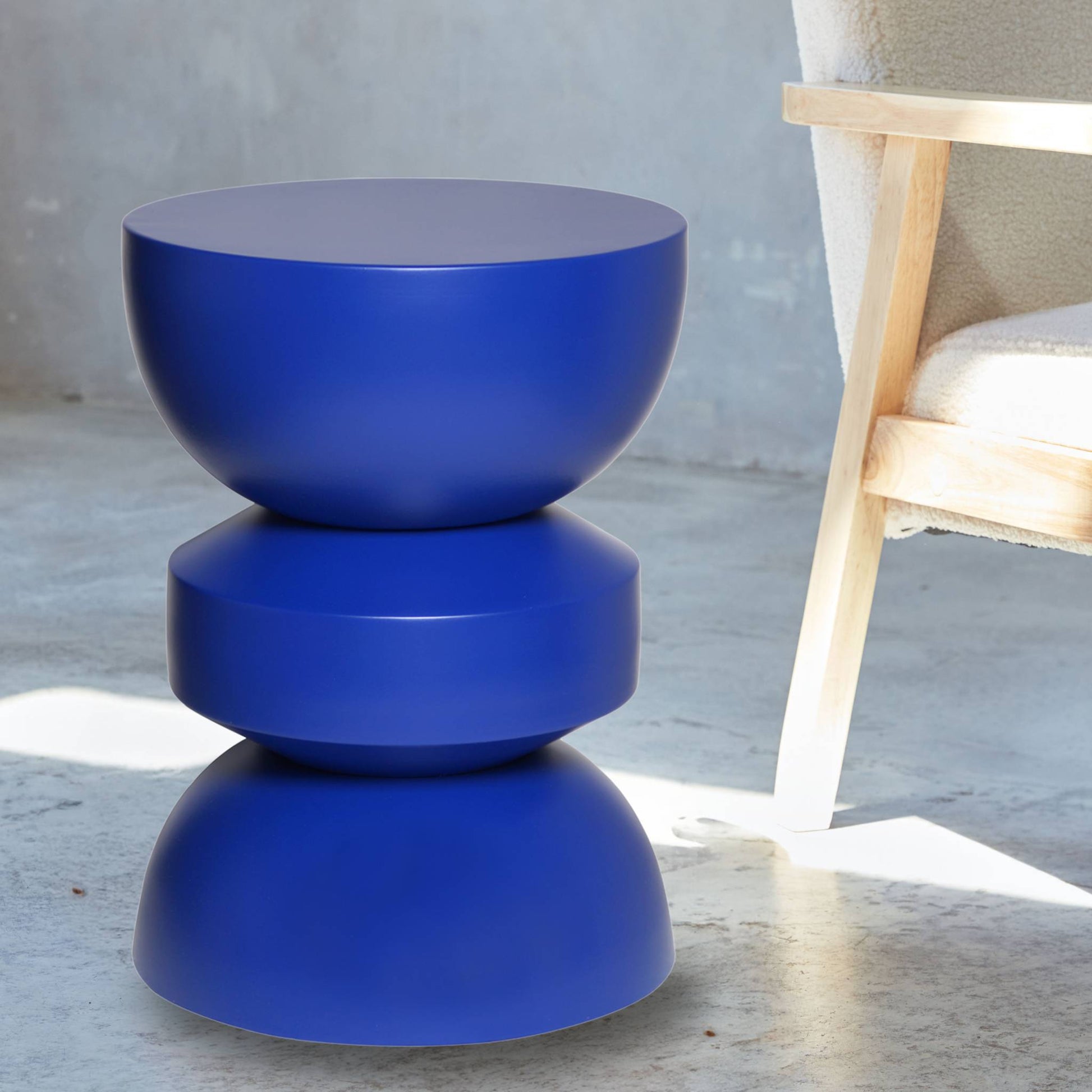 Tavolino, lato divano, comodino metallo, blu