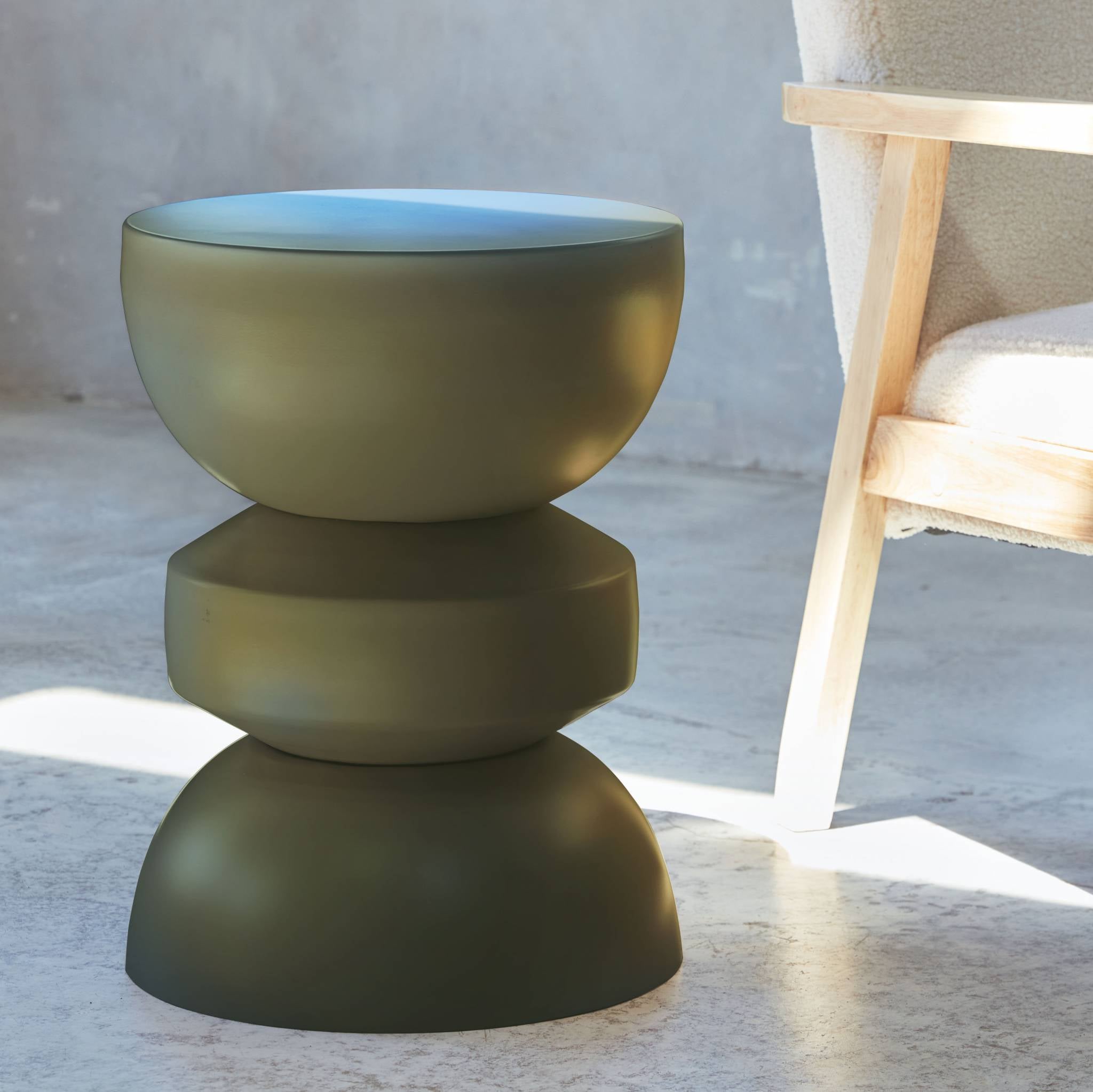 Tavolino, lato divano, comodino metallo, verde