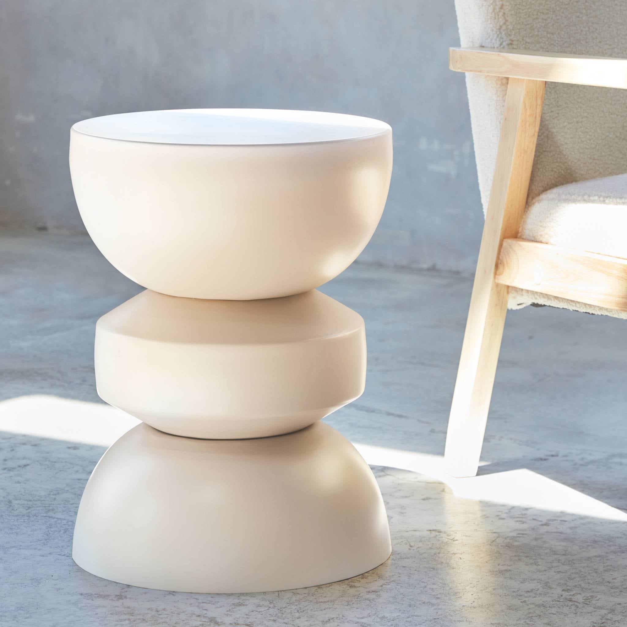 Tavolino, lato divano, comodino metallo, crema