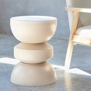 Tavolino, lato divano, comodino metallo, crema