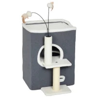 Tiragraffi per gatti, con piattaforma superiore, tana a 2 piani e pali in sisal, Grigio