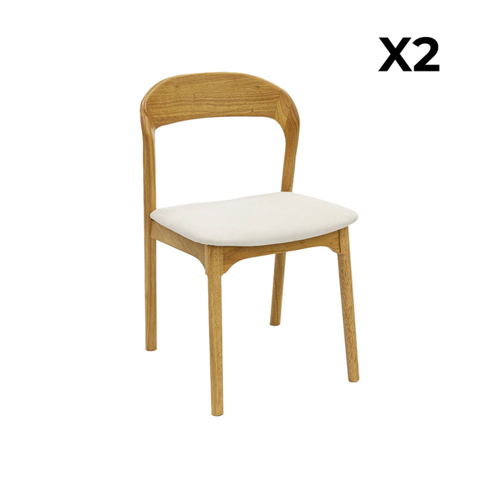 Set 2 sedie vintage in legno di hevea e tessuto, marrone naturale