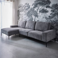 Divano a 3 posti in tessuto e metallo, angolo sinistro, grigio scuro