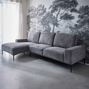 Divano a 3 posti in tessuto e metallo, angolo sinistro, grigio scuro