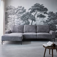 Divano a 3 posti in tessuto e metallo, angolo sinistro, grigio scuro