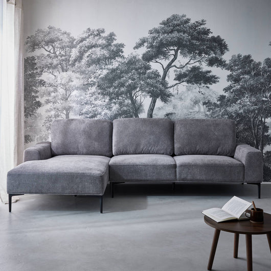 Divano a 3 posti in tessuto e metallo, angolo sinistro, grigio scuro