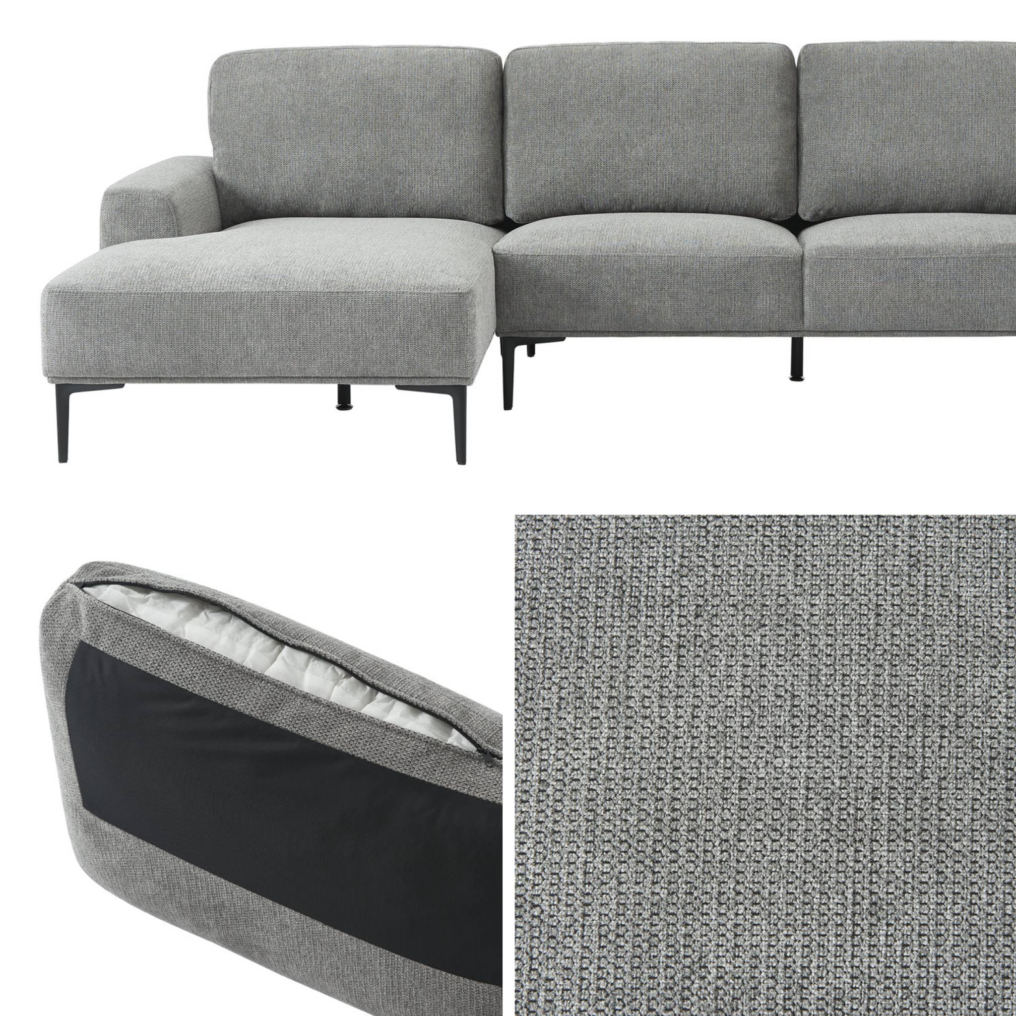 Divano a 3 posti in tessuto e metallo, angolo sinistro, grigio scuro