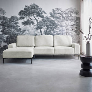 Divano a 3 posti in tessuto e metallo, angolo sinistro, crema