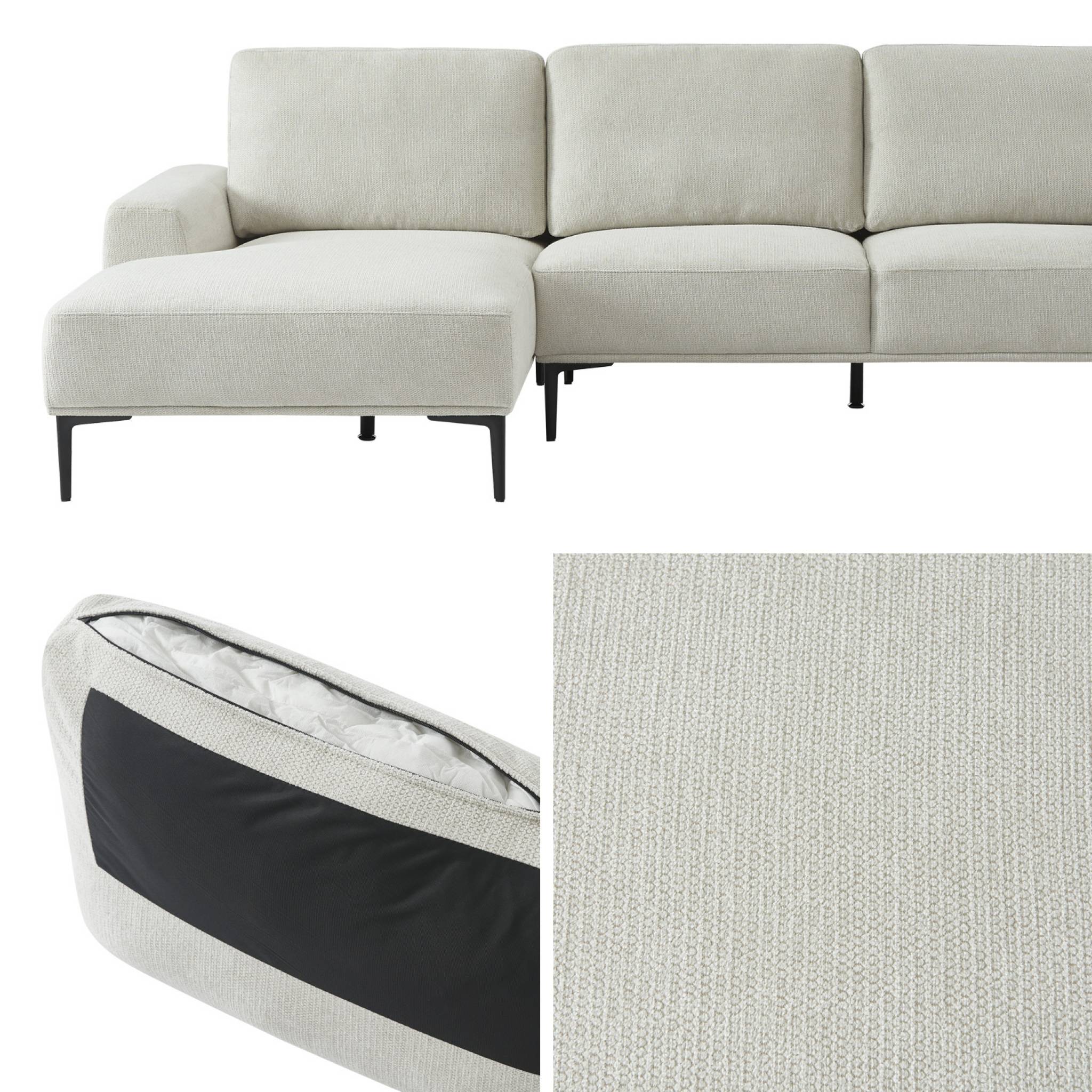 Divano a 3 posti in tessuto e metallo, angolo sinistro, crema