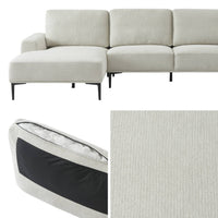 Divano a 3 posti in tessuto e metallo, angolo sinistro, crema