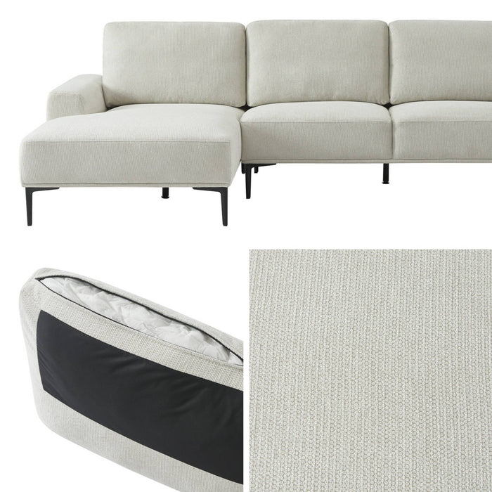 Divano a 3 posti in tessuto e metallo, angolo sinistro, crema