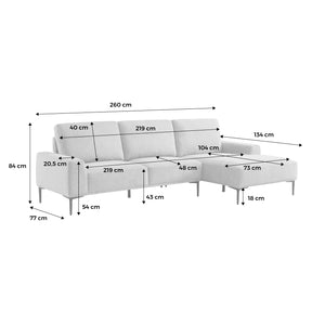 Divano a 3 posti in tessuto e metallo, angolo destro, grigio scuro