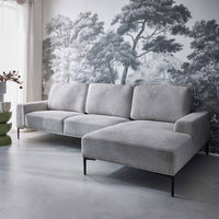 Divano a 3 posti in tessuto e metallo, angolo destro, grigio chiaro
