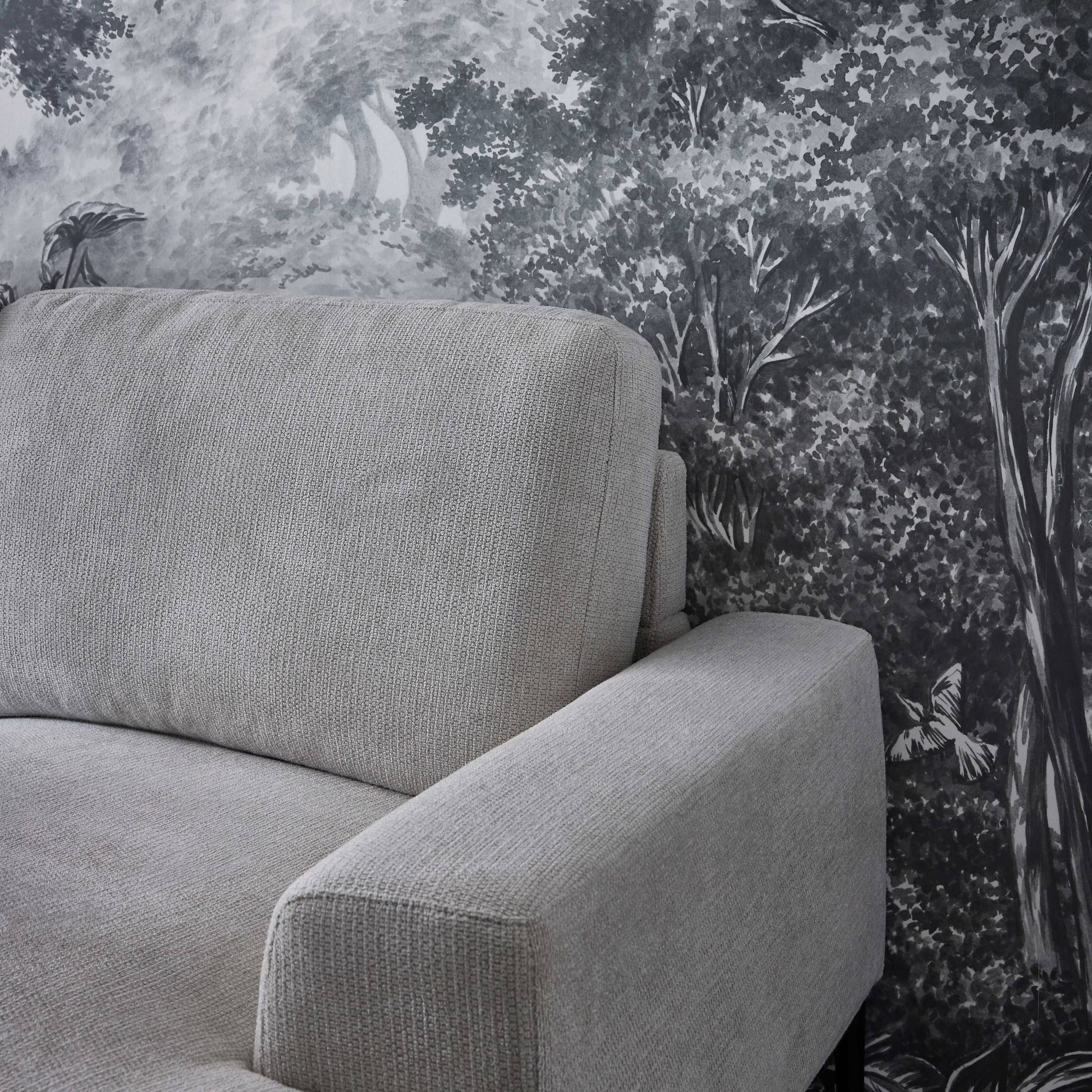 Divano a 3 posti in tessuto e metallo, angolo destro, grigio chiaro