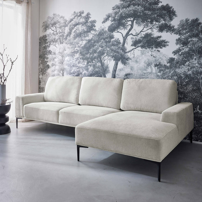 Divano a 3 posti in tessuto e metallo, angolo destro, crema