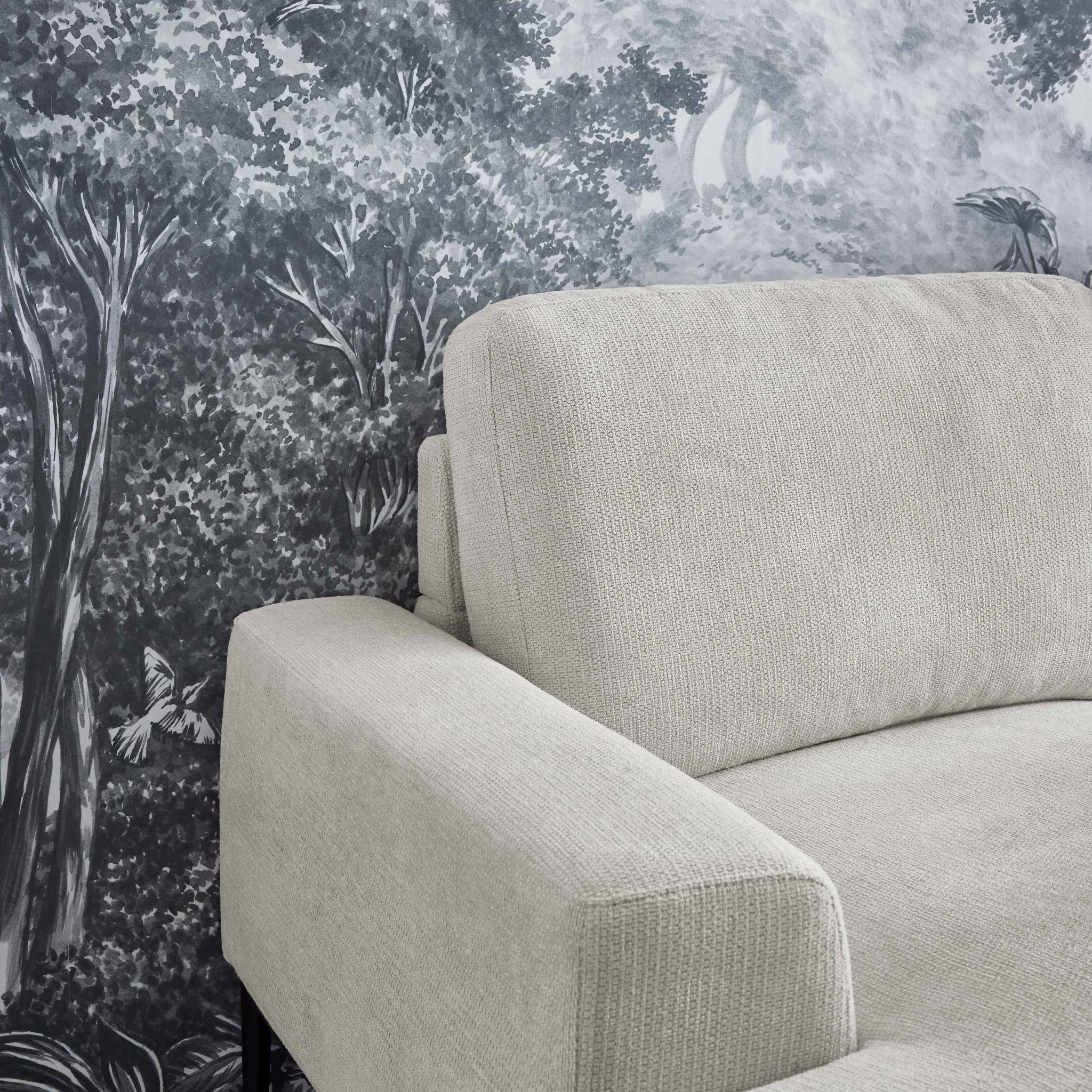 Divano a 3 posti in tessuto e metallo, angolo sinistro, crema