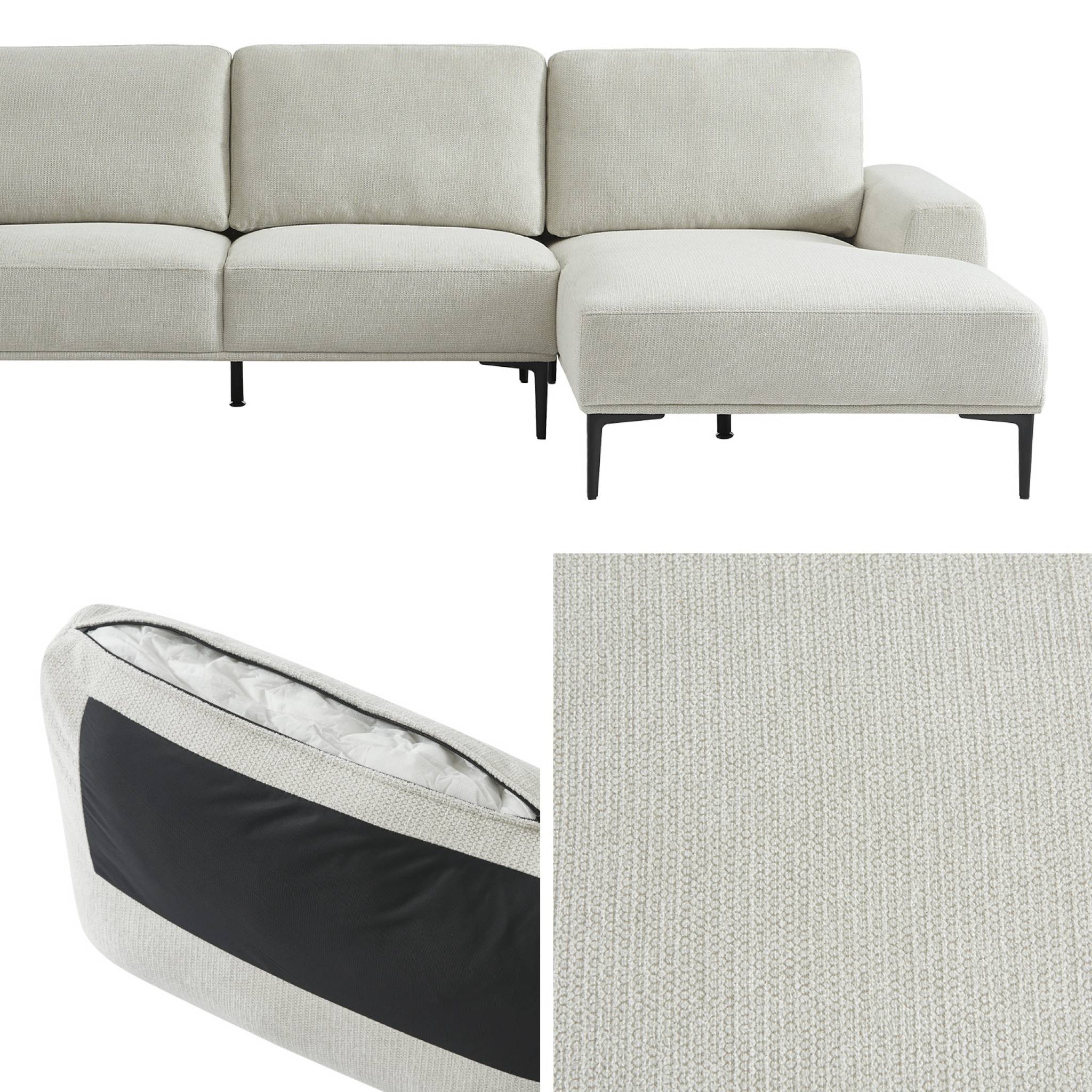 Divano a 3 posti in tessuto e metallo, angolo destro, crema