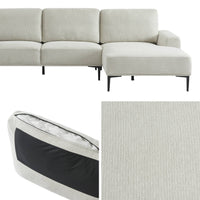 Divano a 3 posti in tessuto e metallo, angolo destro, crema