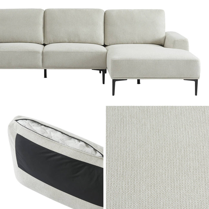 Divano a 3 posti in tessuto e metallo, angolo destro, crema