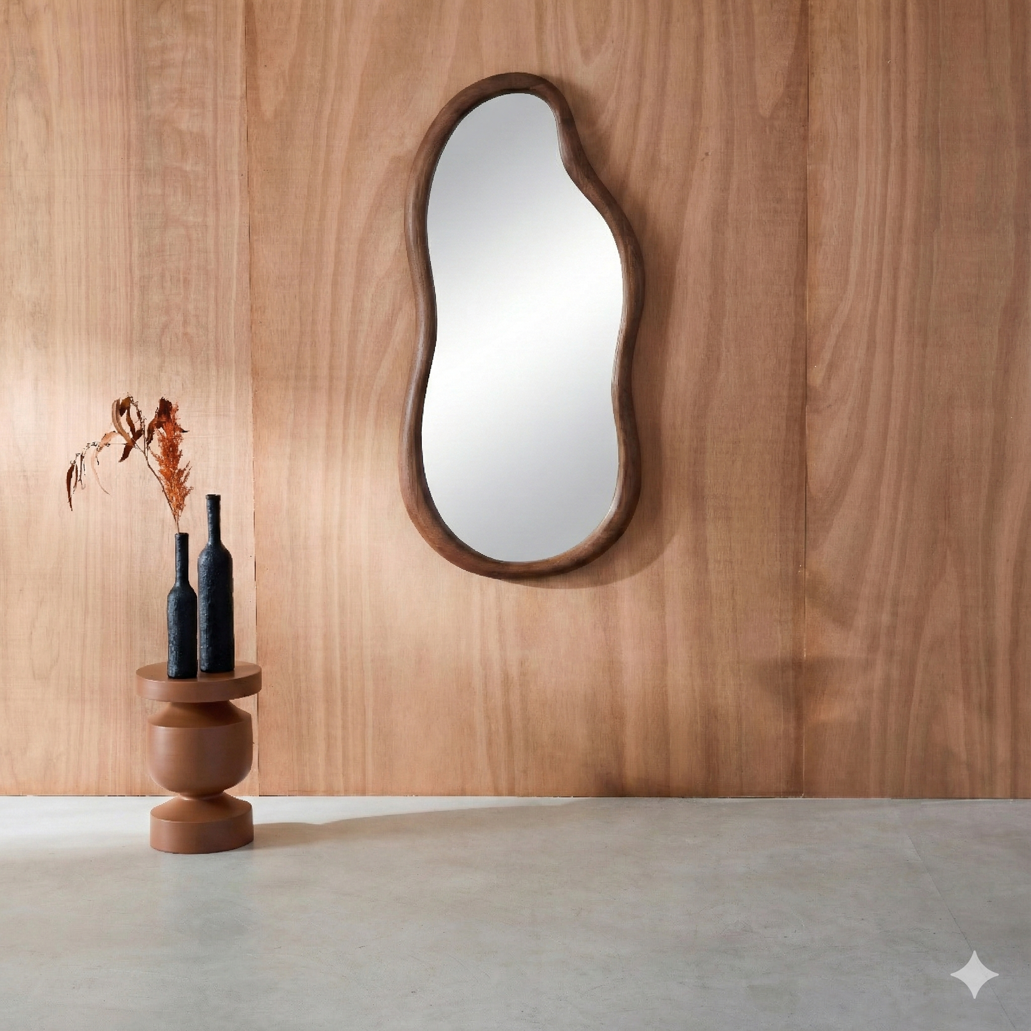 Specchio in legno di gomma, marrone