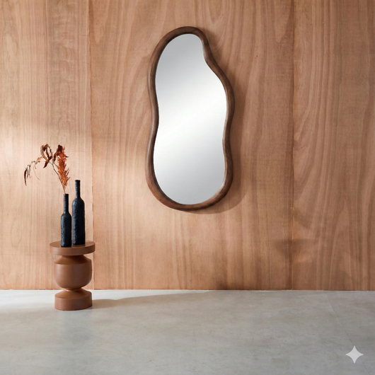 Specchio in legno di gomma, marrone