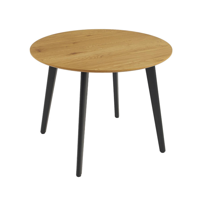 Tavolo da pranzo rotondo effetto legno con gambe in metallo nero 4