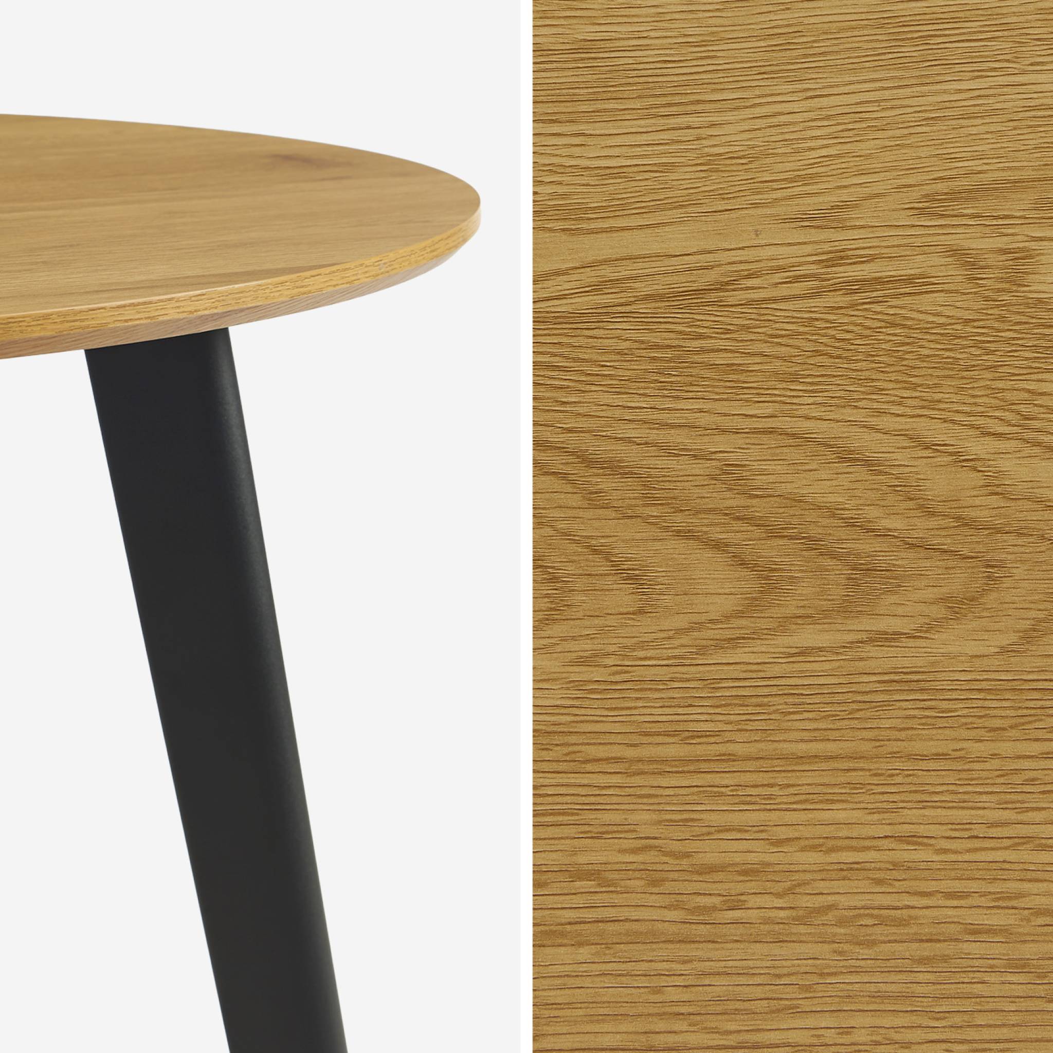 Tavolo da pranzo rotondo effetto legno con gambe in metallo nero 4