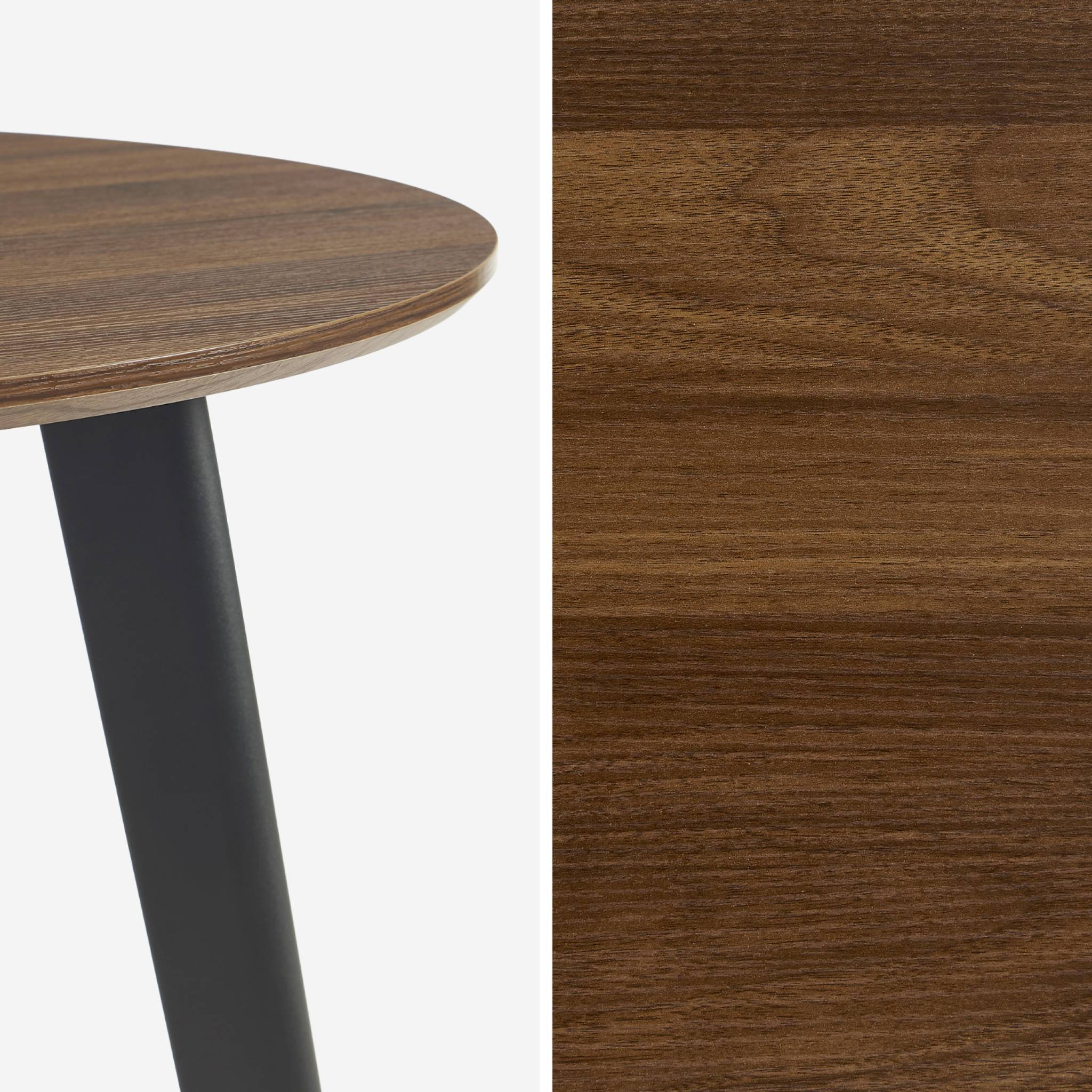 Tavolo da pranzo rotondo effetto legno con gambe in metallo nero 4