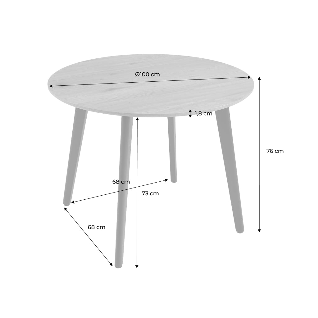 Tavolo da pranzo rotondo effetto legno con gambe in metallo nero 4