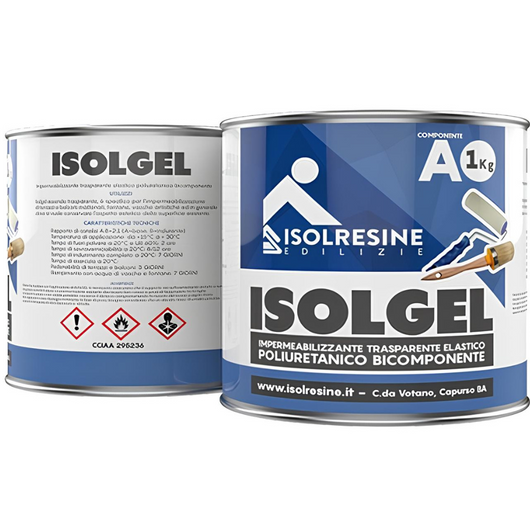 Impermeabilizzante trasparente bicomponente isolgel a 1 kg isolgel b 0,5 kg