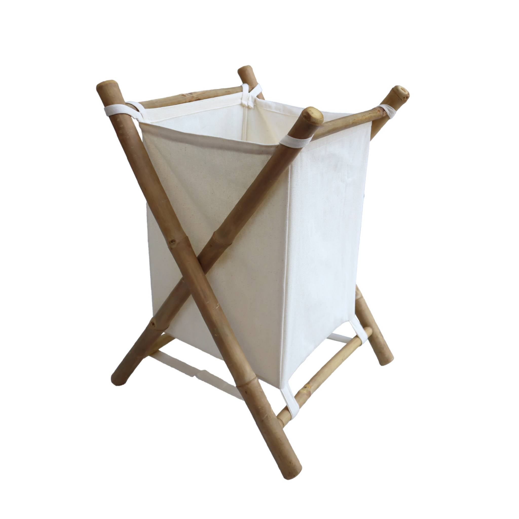 Cesto portabiancheria pieghevole in bambù e tessuto, marrone naturale