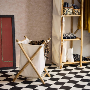 Cesto portabiancheria pieghevole in bambù e tessuto, marrone naturale