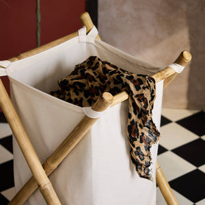 Cesto portabiancheria pieghevole in bambù e tessuto, marrone naturale