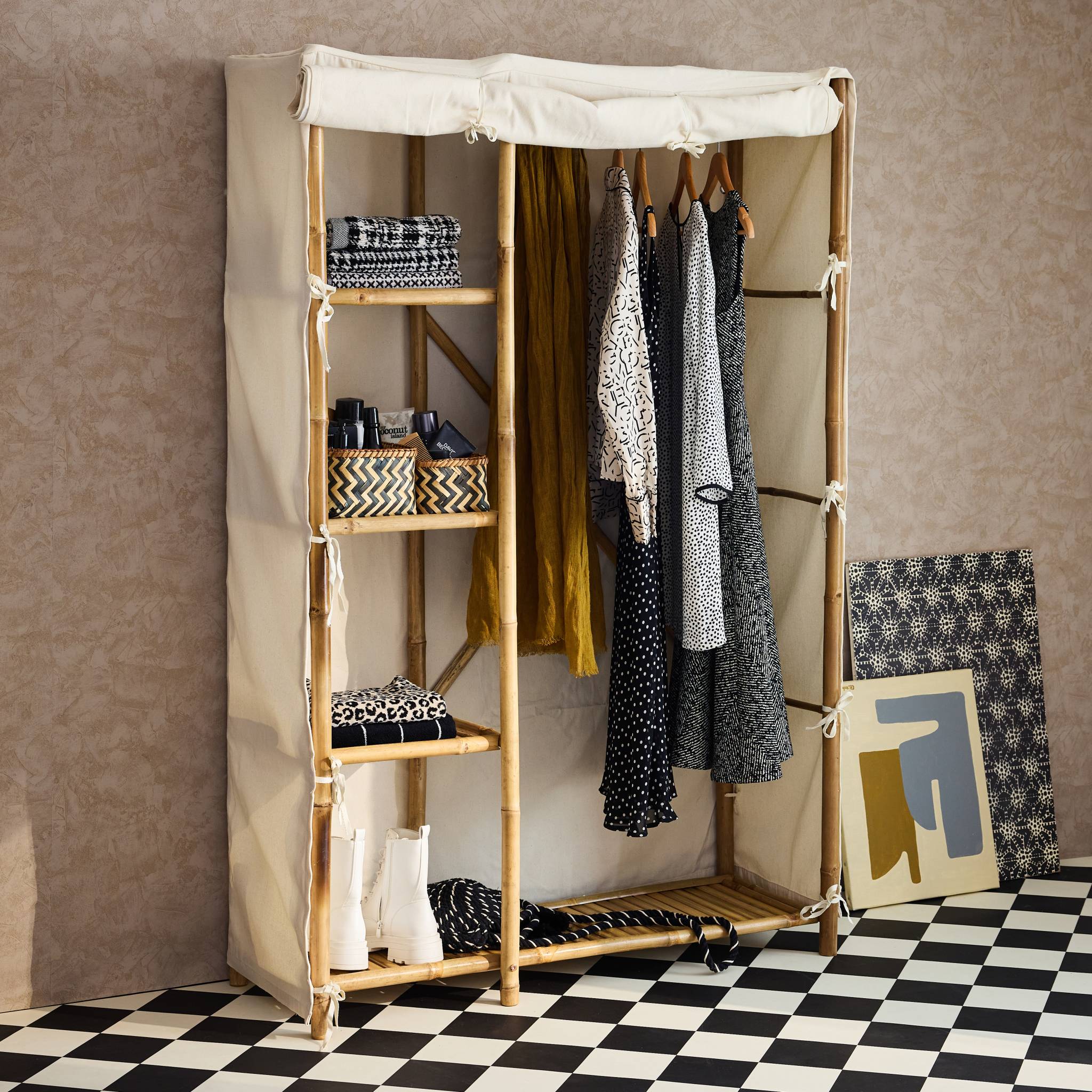 Armadio in bambù, 3 ripiani, marrone naturale