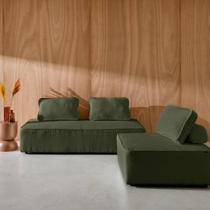 Divano modulare in bouclé, 3 posti, verde kaki