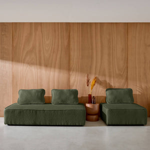 Divano modulare in bouclé, 3 posti, verde kaki